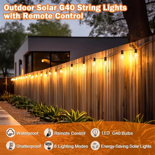 Powdeom G40 LED พลังงานแสงอาทิตย์ String ไฟกันน้ํากลางแจ้ง Patio Globe String ไฟ Bistro Yard Party สวนตกแต่งคริสต์มาส fairy ไฟ 7 M/10 M/15 M