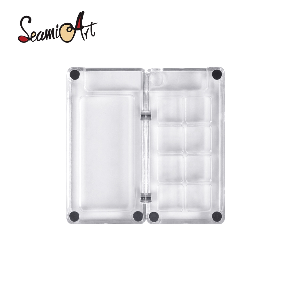 Seamiart 1 ชิ้นโปร่งใสแม่เหล็ก Mini Travel ภาพวาดพลาสติกกล่อง Palette สําหรับสีน้ําสี Subpackage