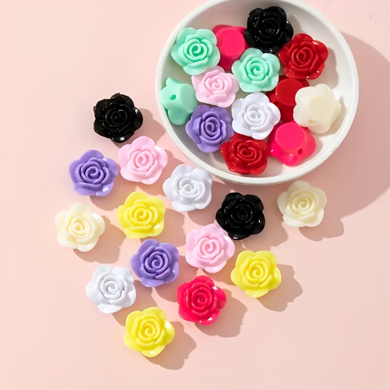 30ชิ้นแพ็คอะคริลิฤดูใบไม้ผลิสีกุหลาบลูกปัดสีทึบแบนหลวมลูกปัด ทําเอง สร้อยข้อมือสร้อยคอลูกปัดอุปกรณ์เสริม