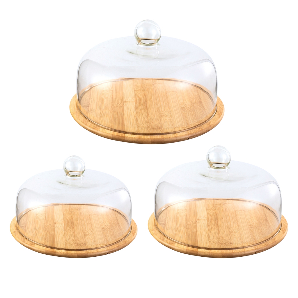 【จัดส่งในพื้นที่】จัดส่งในพื้นที่ฝาครอบแก้วรอบวินเทจถาดเสิร์ฟโดมไม้เค้กยืนขนมปังจานผลไม้พร้อมฝาปิด - รูปที่ 6