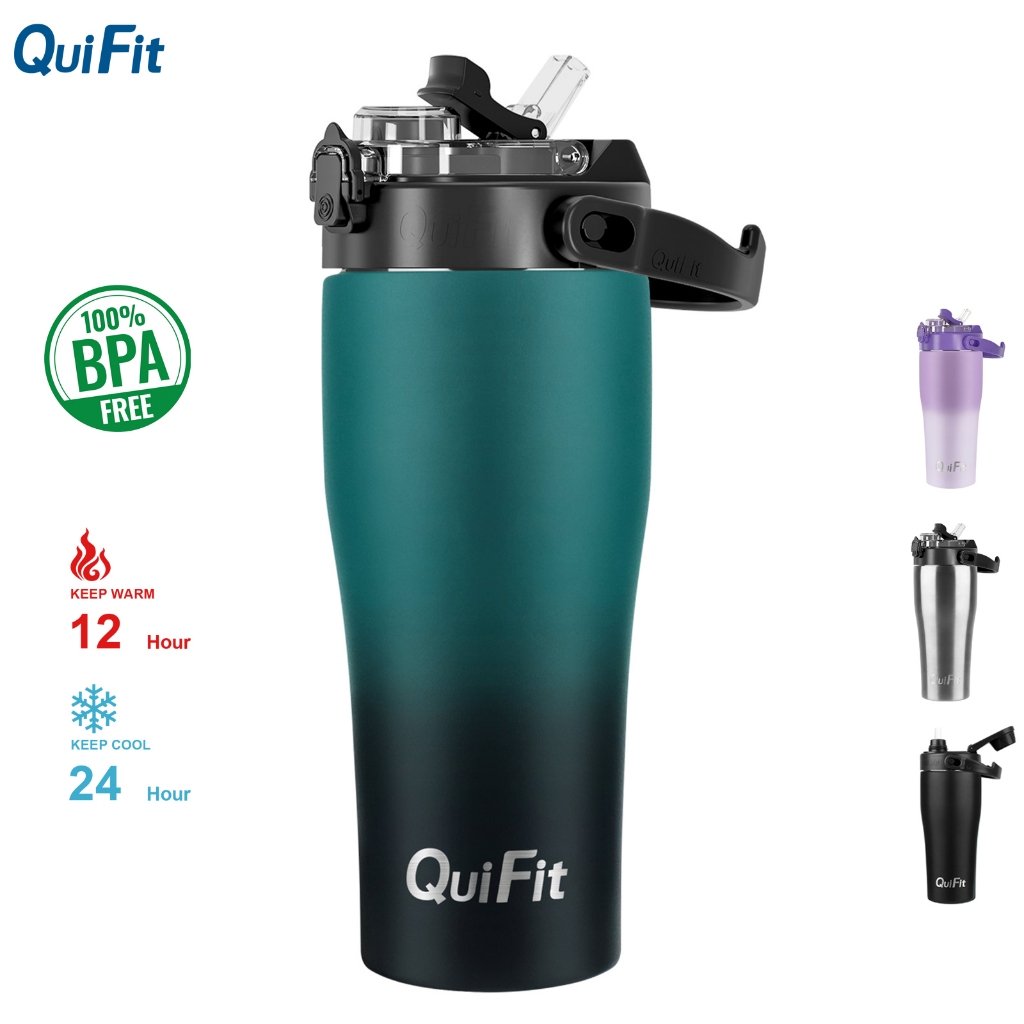 Quifit กระติกน้ําร้อน เย็น สเตนเลส มีฉนวนกันความร้อน กันรั่วซึม ไร้ BPA ขนาด 1 ลิตร พร้อมหลอดดูด สองแบบ ใช้ซ้ําได้ สําหรับรถยนต์