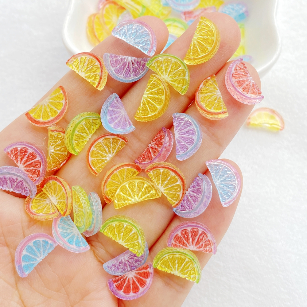50ชิ้นที่มีสีสันเรซิ่น น่ารัก จําลองมินิผลไม้มะนาวชิ้นเล็บอุปกรณ์,น่ารักมินิสีแบนกลับหินเหมาะสําหรับ ทําเอง ศิลปะเล็บ,สมุด,แต่งงานต่างหูตกแต่งและหั