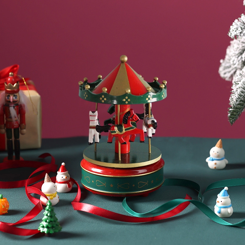 Carousel Horses กล่องดนตรีน่ารักคริสต์มาสไม้เดสก์ท็อปตกแต่งการ์ตูนของเล่นเด็ก - รูปที่ 6