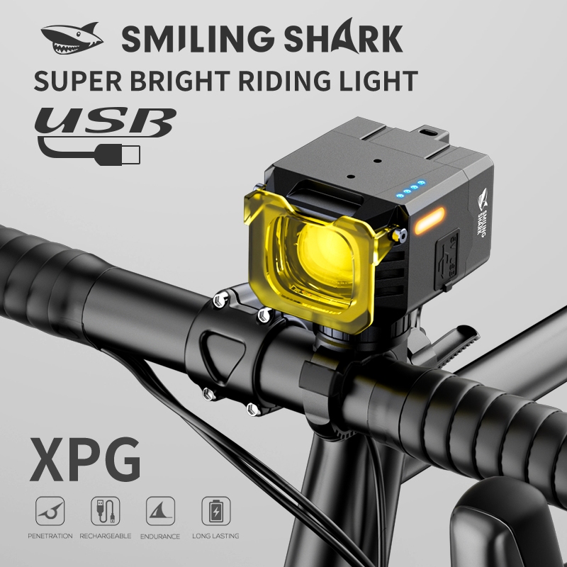 SmilingShark QXD427 ไฟจักรยาน ไร้สายอัจฉริยะ แสงสีแดง/น้ำเงิน/ขาว 7โหมด Type-C ชาร์จใหม่ได้ เลนส์สีเหลืองที่ถอดออกได้ กันน้ำสำหรับการขี่จักรยานตอนกลางคืน