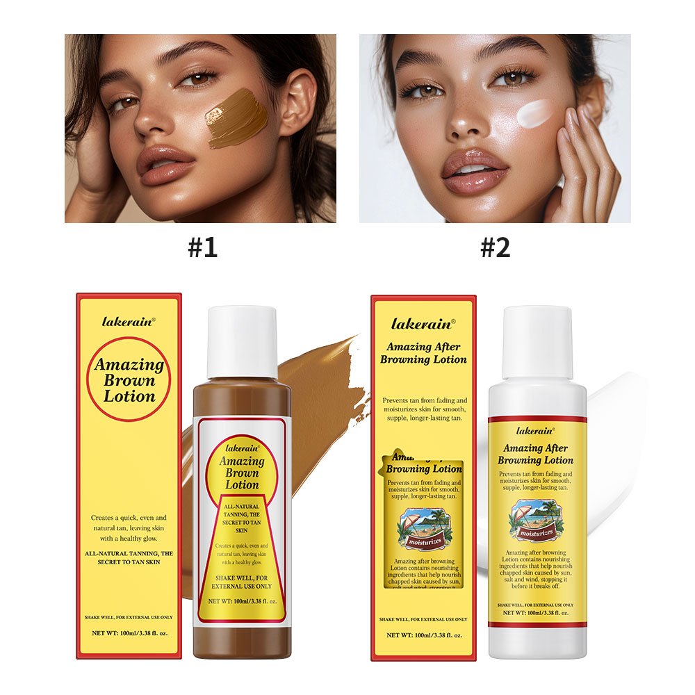 Lakerain Amazing Before And After Brown Lotion,[2-Pack]- Before And After Sun Tan, Tanning Booster&A