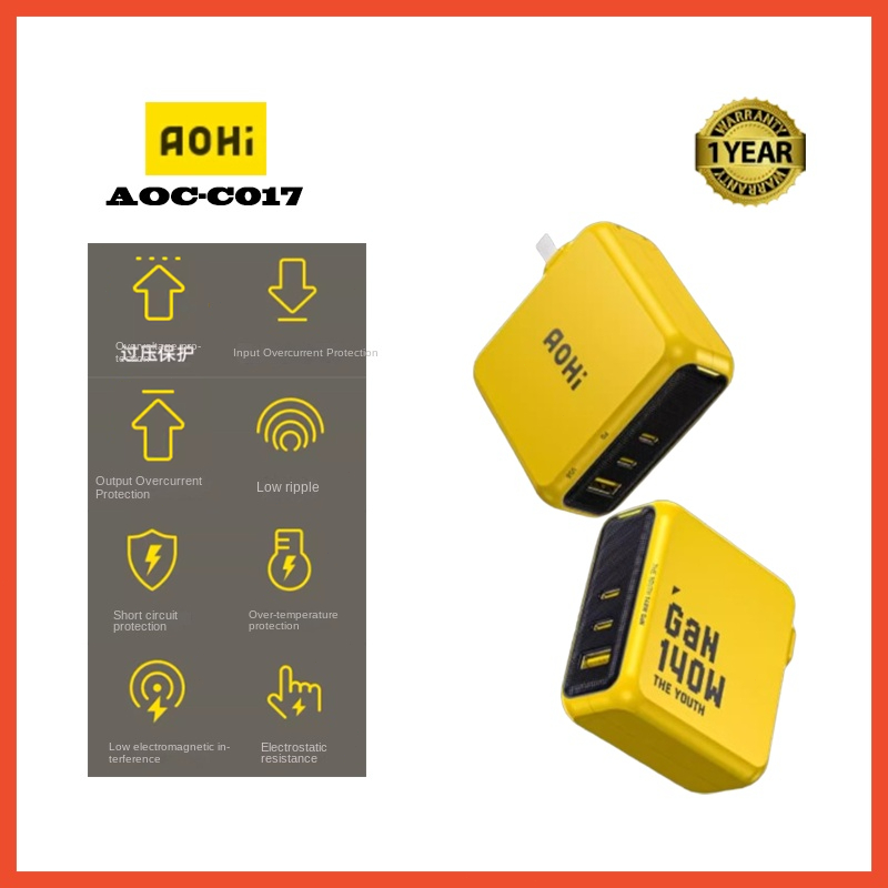 Aohi AOC-C017 140W Gallium Nitride Charger Head PD3.1 Youth Edition GaN Multi Port 100W Super Fast Charging Dual Typec