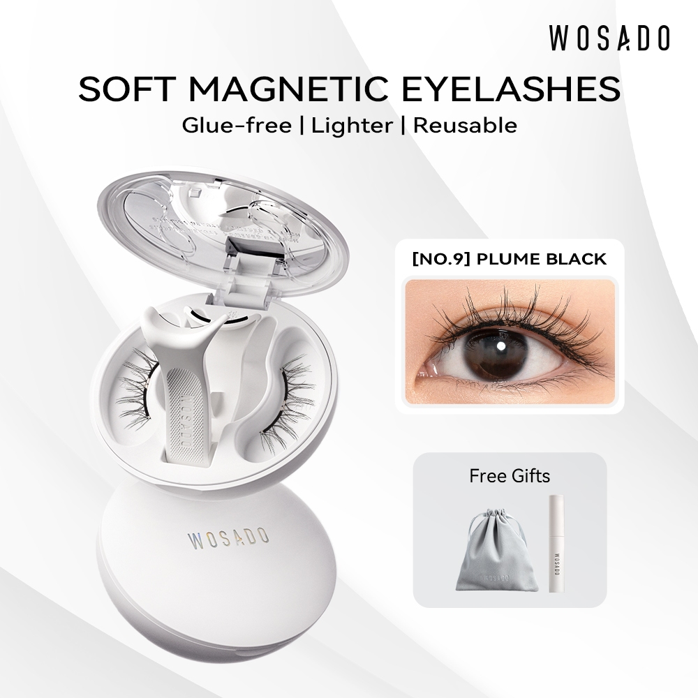 Wosado Reusable Magnetic Lashes ธรรมชาติชุด No.9 PLUME สีดํา Professional คุณภาพสูงพรีเมี่ยมปลอดภัย Dupont 3D ขนตาปลอมไม่มีกาว Liner แต่งหน้าแสงธรรมชาติ