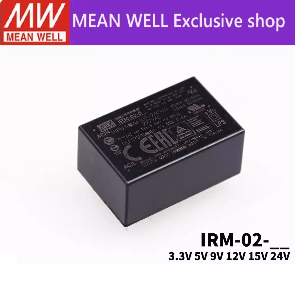 Mean WELL IRM-02 IRM-02-3.3V5V9V12V15V24V AC/DC S 2W เอาต์พุตเดี่ยว EncapsulatedType IRM-02 series