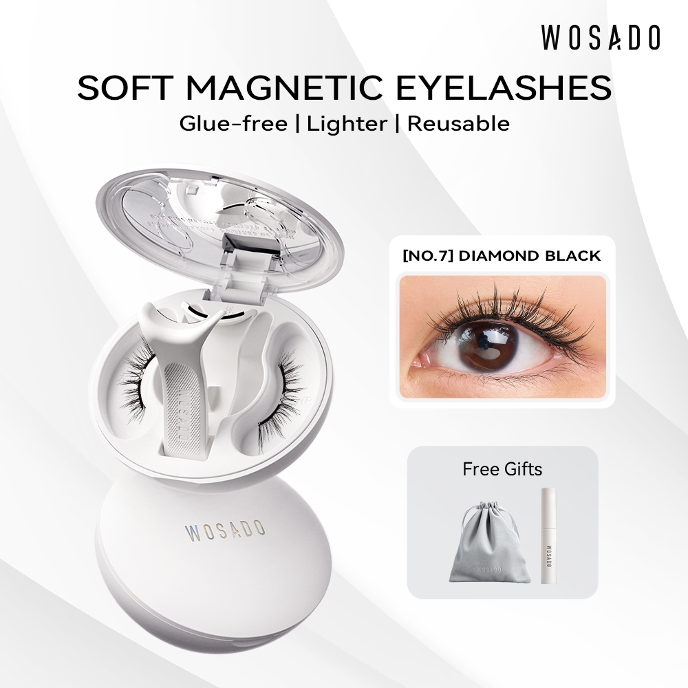 Wosado Reusable Magnetic Lashes ธรรมชาติชุด No.7 DIAMOND BLACK Professional คุณภาพสูงพรีเมี่ยมปลอดภัย Dupont 3D ขนตาปลอมไม่มีกาว Liner Fine Light แต่งหน้า