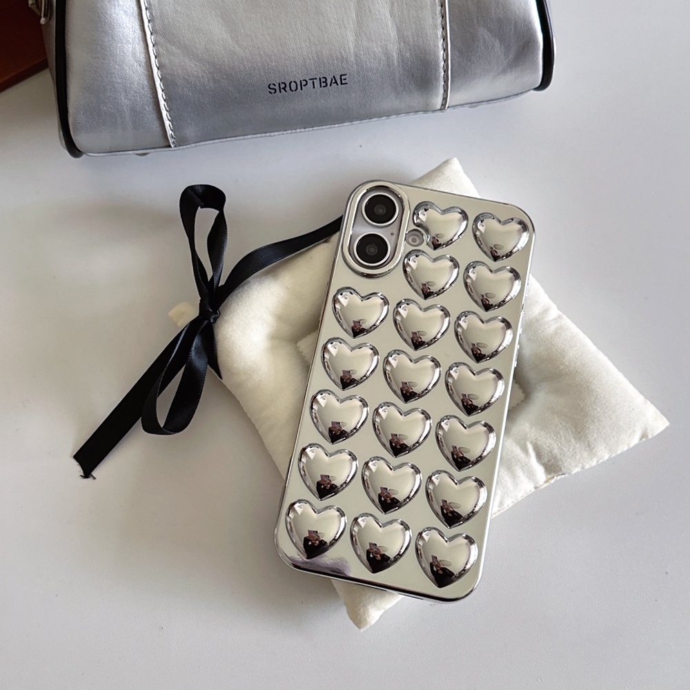 หรูหราชุบเงิน 3D Loveเคสโทรศัพท์นุ่มสําหรับiPhone 16 15 14 12 11 13 Pro Max Mini XR X XS 7 8 Plus SE 2020 ปกหลัง