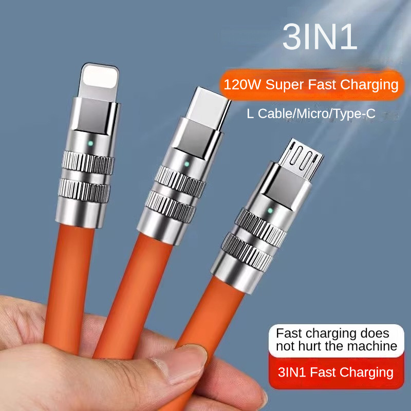 สายชาร์จเร็ว 3in1 Multi, สายชาร์จ Type-C 120W 6A, สายชาร์จสายซิลิโคนแบบหนา