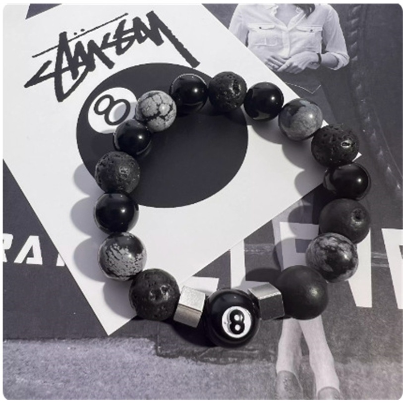ผู้ชายแฟชั่นบิลเลียดสีดํา8-มือข้ามสร้อยข้อมือลูกปัดหินธรรมชาติปรับผู้หญิงเครื่องประดับของขวัญ
