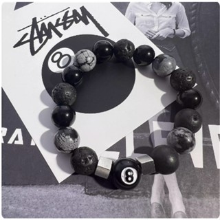 ผู้ชายแฟชั่นบิลเลียดสีดํา8-มือข้ามสร้อยข้อมือลูกปัดหินธรรมชา…