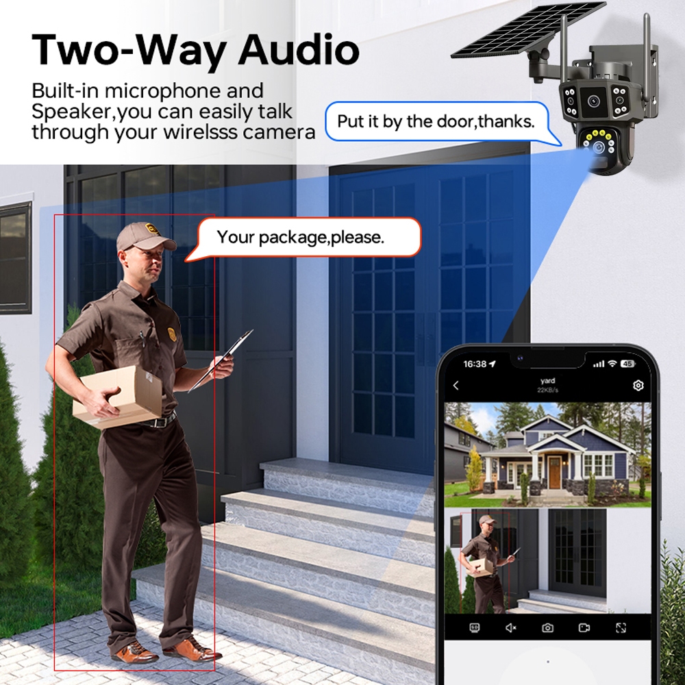 LLSEE V380 pro กล้องพลังงานแสงอาทิตย์ไร้สายเลนส์คู่ 4K บ้าน WIFI กลางแจ้ง 4G กันน้ำซิมการ์ดรักษาความปลอดภัยกล้องติดตามสัญญาณเตือนกลางคืน