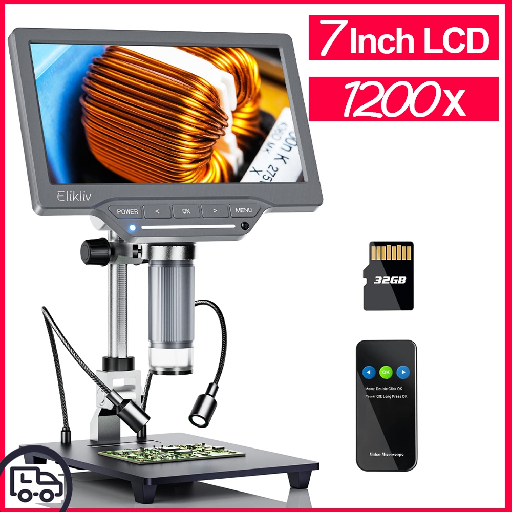Dm201 SE 7 1200X LCD กล้องจุลทรรศน์ดิจิตอล 12MP กล้องจุลทรรศน์เหรียญพร้อมหน้าจอ 10 ยาวกล้องจุลทรรศน์อิเล็กทรอนิกส์ใช้งานร่วมกับ Mac/Windows สําหรับ PC View, TF32G
