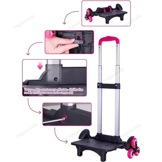 รถเข็นรุ่นหนาพิเศษ ล้อลากสำหรับกระเป๋านักเรียน 4 ล้อ หมุนได้ 360 องศา พับเก็บได้ ปรับได้ 3 ระดับ
