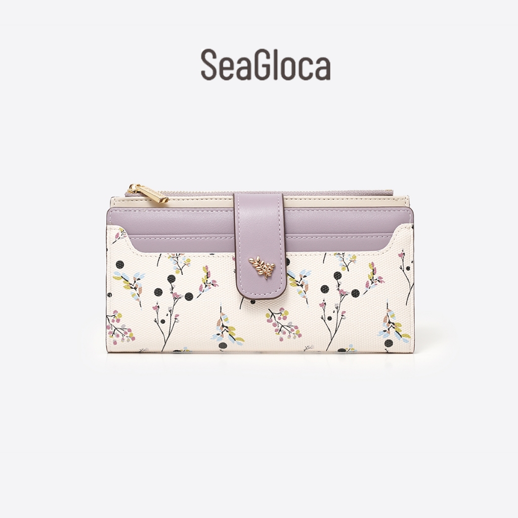 Seagloca ใหม่แฟชั่น Niche Simple คลาสสิกพิมพ์ดอกไม้สดซิปกระเป๋าสตางค์ยาวสําหรับผู้หญิงไม่มี 2414