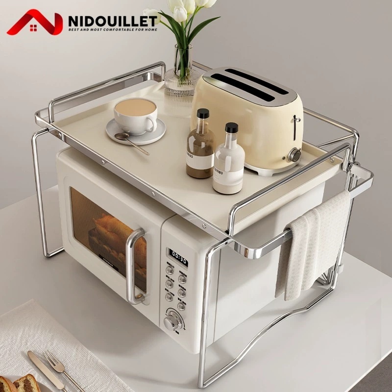 Nidouillet ชั้นวางไมโครเวฟ คร่อมไมโครเวฟ ชั้นวางเครื่องปรุง ไมโครเวฟ ชั้นวางเตาอบไมโครเวฟ ไม่ต้องใช้น็อค ไมโครเวฟชั้นวาง ไตล์ins ชั้นวางของ