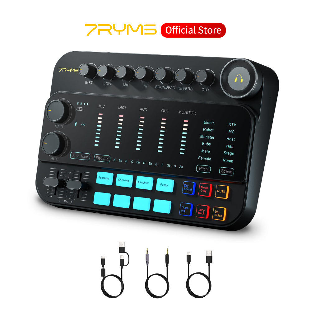 7ryms 7Caster SE2 อินเทอร์เฟซเสียง USB อเนกประสงค์พร้อมอินพุตเครื่องมือ XLR/3.5 มม./6.35 มม., มิกเซอ