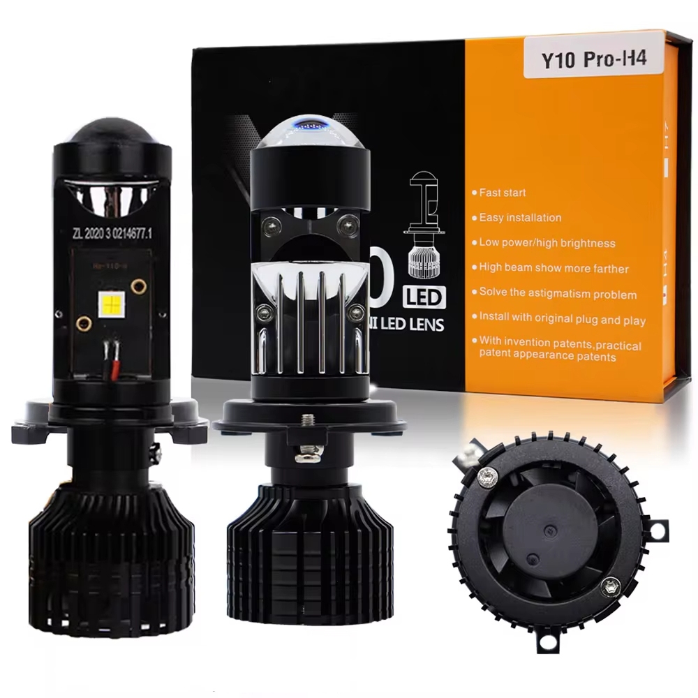 2pcs H4 H7 LED โปรเจคเตอร์ Turbo พัดลมไฟหน้ารถ Mini เลนส์ Y10 หลอดไฟ Canbus LED Auto รถจักรยานยนต์ HeadLamp สูงต่ําหมอกโคมไฟ