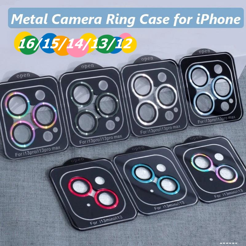 3pcs/2pcs เลนส์กล้องสําหรับ iPhone 16 15 14 13 12 Pro Max  ชุดกระจกนิรภัยเลนส์โลหะกรอบป้องกันสําหรับ iPhone 15 16 Pro Max ป้องกันวงกลมแหวนปกหลัง