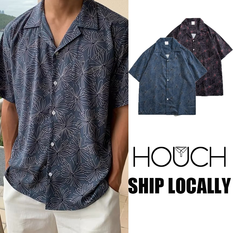 Houch พร้อมส่ง CODเสื้อฮาวาย เสื้อเชิ้ตสงกรานต์ลายดอก hawaiiสไตล์เกาหลี