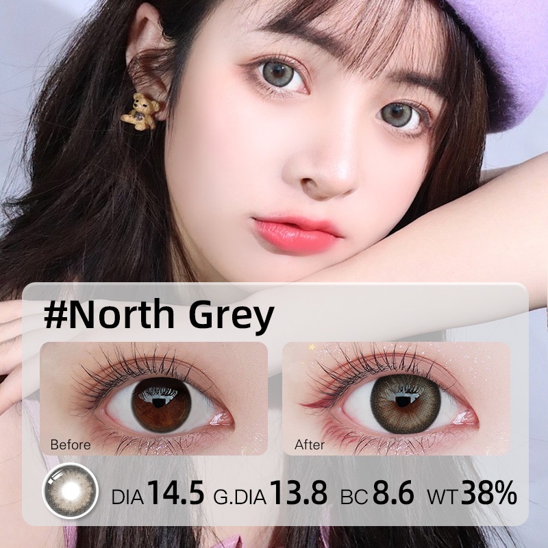 O2girl (COD) 2 ชิ้น Power(0 ~-8.00) Browm คอนแทคเลนส์สีเลนส์ตานุ่มธรรมชาติใช้รายปี 14.2-14.5 มม. เลน