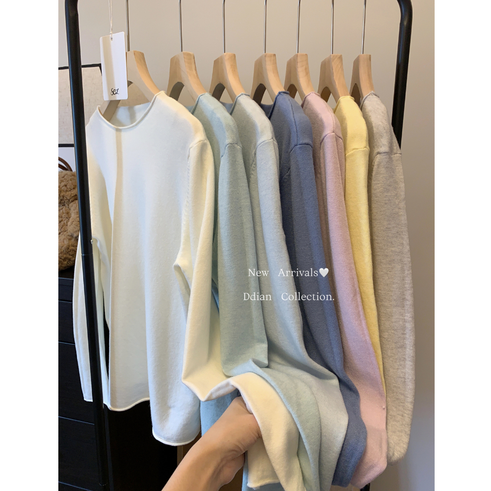 45485 เสื้อแขนยาว คอกลม ผ้าถัก เข้ากับทุกการแต่งกาย สไตล์เรียบง่าย หลายสี
