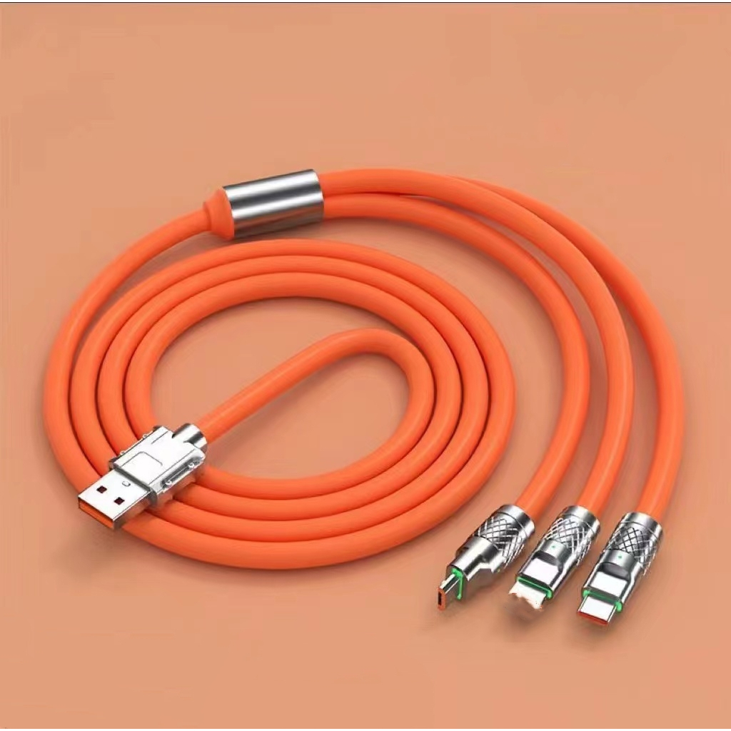 3 in 1 120W 6A Ctype ซิลิโคนเหลวเหมาะสําหรับ iPhone สายชาร์จ Micro USB สายชาร์จ Huawei สายชาร์จ iPho