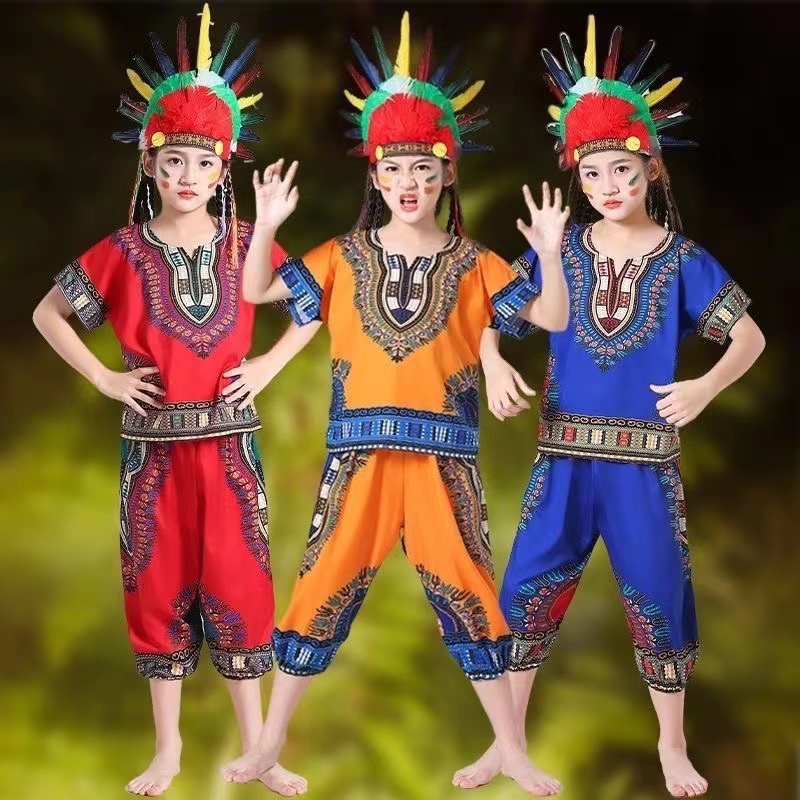 ชุดเต้นรำสำหรับเด็กชุดการแสดงกลองแอฟริกันชุดพื้นเมืองสำหรับเด็กอนุบาลชุดการแสดงกลองเทศกาลวันเด็ก