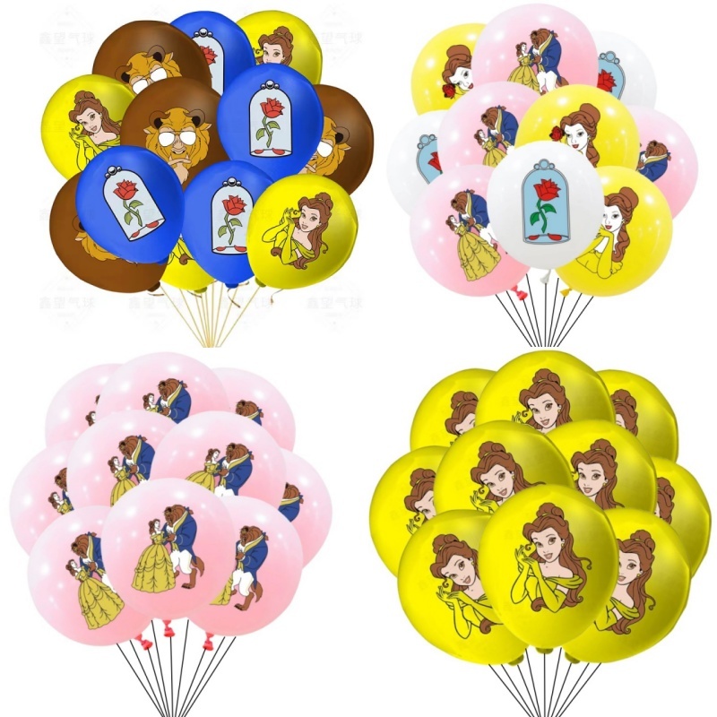 10ชิ้นความงามและสัตว์สัตว์บอลลูน12นิ้วเจ้าหญิงบอลลูนน้ํายางเด็กอาบน้ําตกแต่งวันเกิดสาวของขวัญ