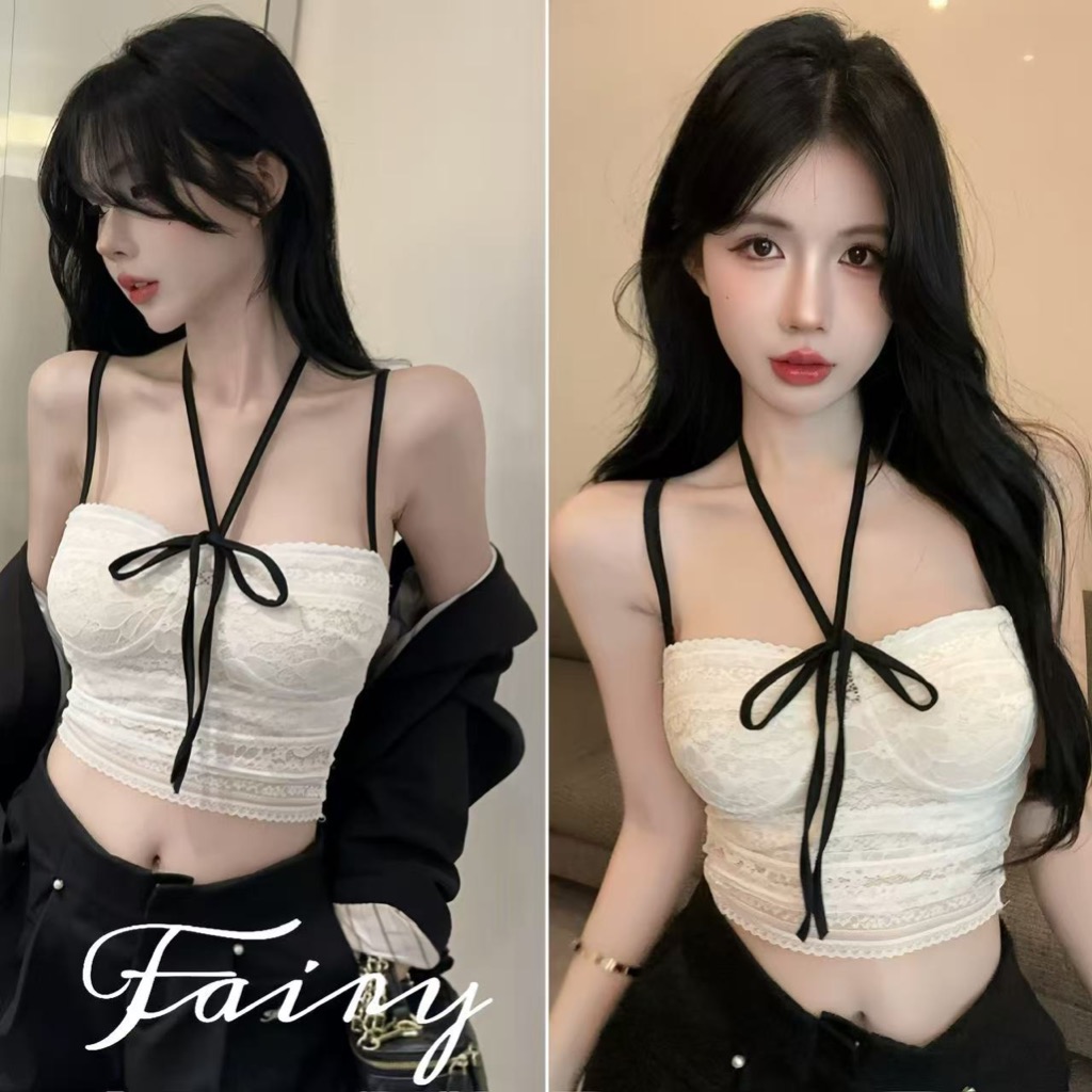 Fariy🍒มีสินค้า🍒เสื้อชั้นในสตรีดีไซน์เก๋หวานและเซ็กซี่ด้วยเชือกแขวนคอลูกไม้ด้านในไอเท็มสไตล์สตรีทที่ทันสมัย