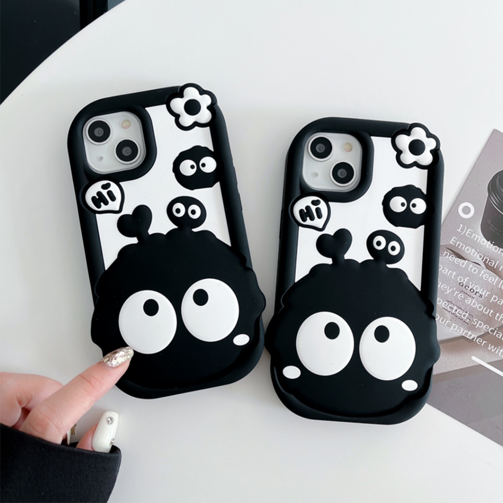 สีดำ เคส iPhone 16 Pro 16 Pro Max 11 12 12 Pro Max 13 14 15 Pro Max หนา TPU นุ่ม กรณีโทรศัพท์มือถือ น่ารัก การ์ตูน