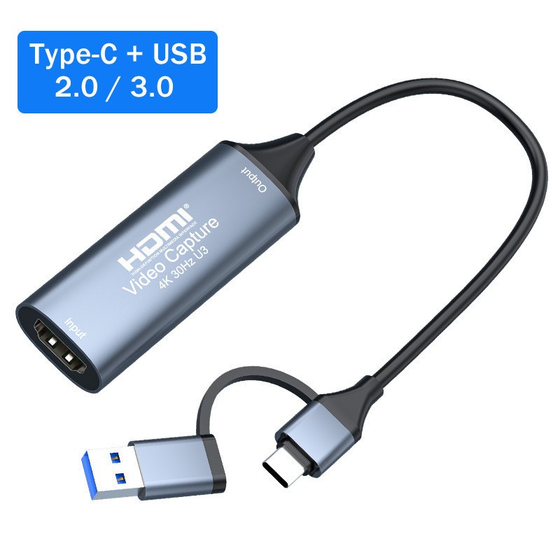 2 in 1 พอร์ต Type c USB 3.0/2.0 การ์ดจับภาพวิดีโอ 4K HDMI เป็น USB/Type-c เกม Grabber บันทึกสําหรับสวิตช์ Xbox PS4/5 Live Broadcas