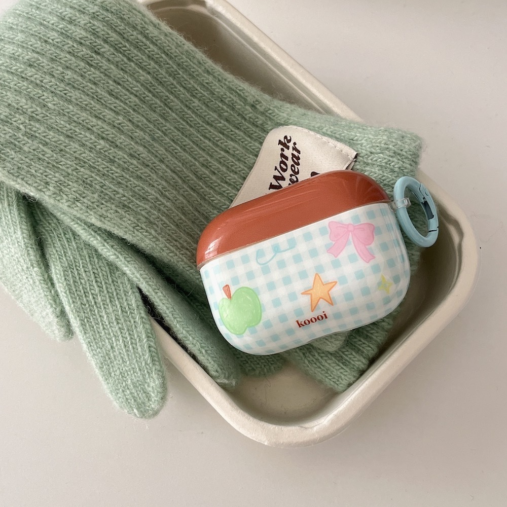 หูฟังเคสบลูทูธเข้ากันได้สําหรับ AirPods 4(2024) 1/2 Pro(2019) 3 Pro2(2022) green apple bow เคส IMD พร้อมสายรัด