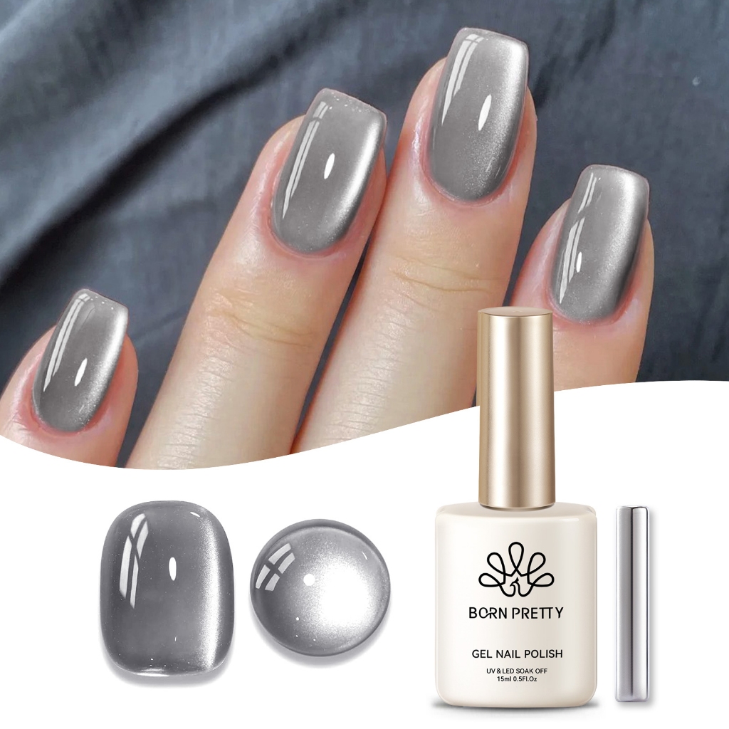 Born PRETTY Moonlight สีเทาแมวแม่เหล็กเจลยาทาเล็บ Soak Off Nail Art Varnish