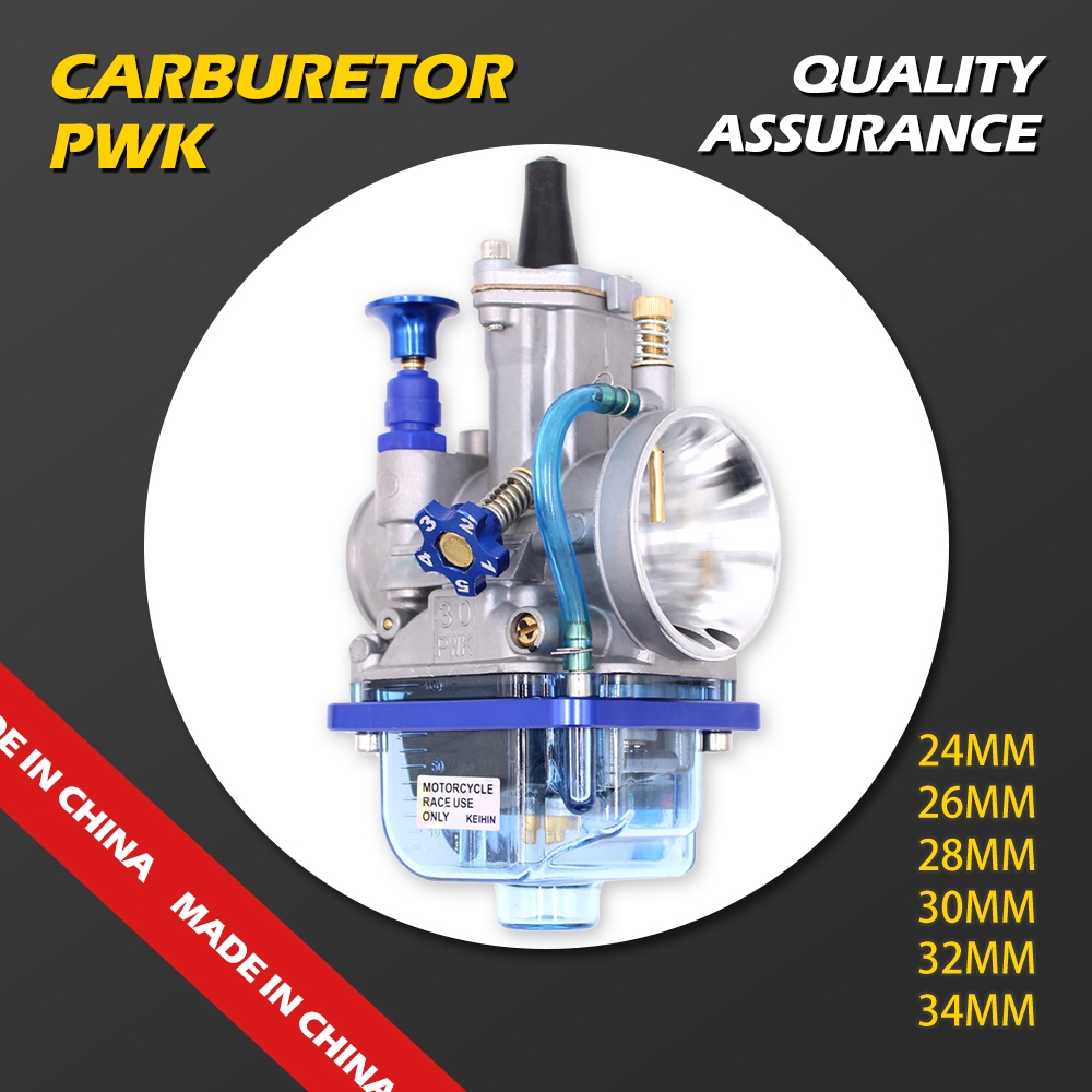 คาร์บู pwk 32 28 30 Universal รถจักรยานยนต์ Carb คาร์บูเรเตอร์ PWK 21 มม.24 มม.26 มม.28 มม.30 มม.32 มม.34 มม.โปร่งใสสีฟ้าด้านล่าง CNC ความเร็วปรับสําหรับ KR150 power jet PWK คาร์บูเรเตอร์