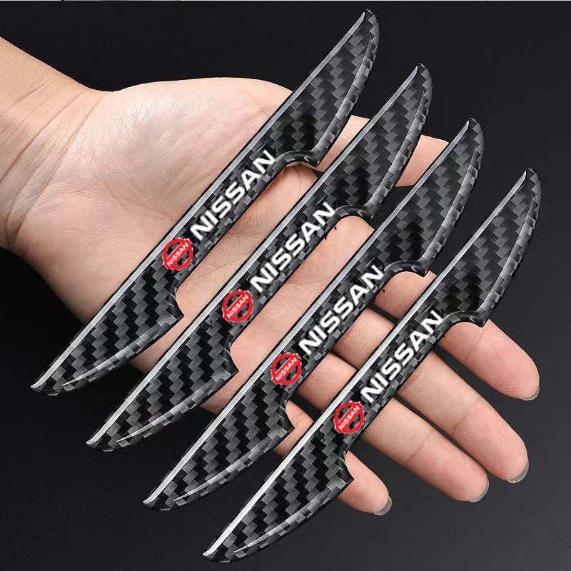 [📣พร้อมส่ง]4ชิ้น Nissan/นิสสัน คาร์บอนไฟเบอร์ ซิลิโคนกันกระแทกขอบประตูรถ​ ลายเคฟล่า ซิลิโคนกันรอยที่จับประตูรถยนต์ สำหรับ Nissan Almera Sentra Serena Terra Navara Teana Latio Xtrail Sylphy N16 Grand Livina