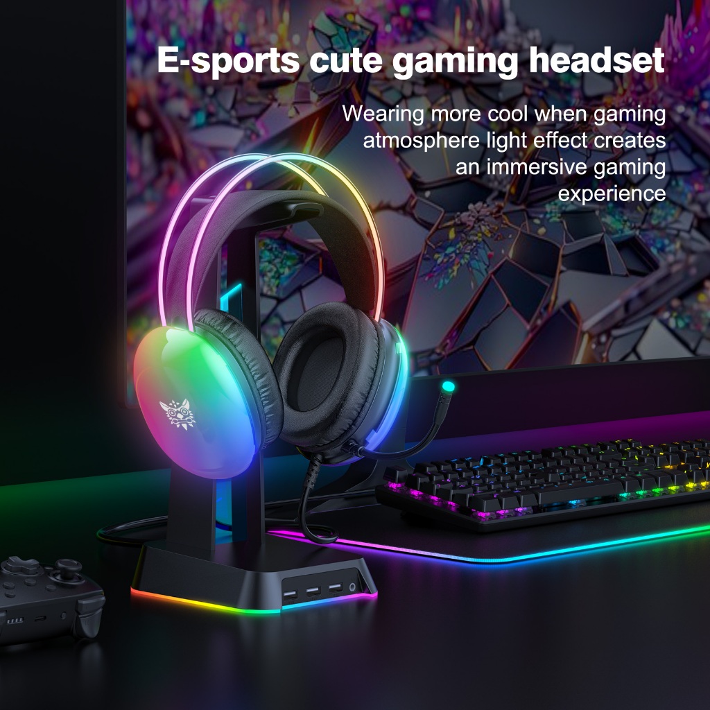 Onikuma X25 RGB หูฟังสําหรับเล่นเกมพร้อมหูฟังสําหรับเล่นเกม Cantilever แบบสว่างขึ้น