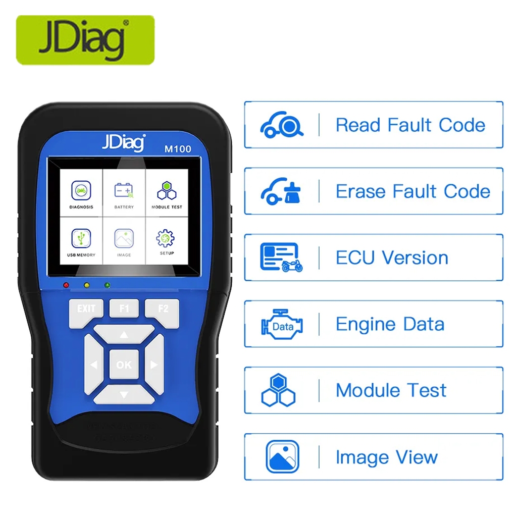 Jdiag M100 เครื่องตรวจจับแบตเตอรี่ EFI ระบบคู่เครื่องวินิจฉัยรถจักรยานยนต์ 2 in 1 ฟังก์ชั่น