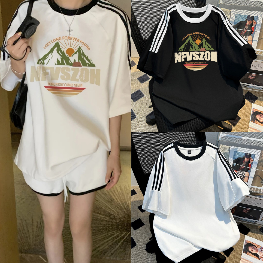 ⚡ProMan ⚡2024 เสื้อยืดสไตล์อเมริกันวินเทจสไตล์ใหม่สำหรับผู้ชาย ประกบแถบรอบคอ ชุดลำลอง ท็อปส์ซูสำหรับสุภาพสตรี