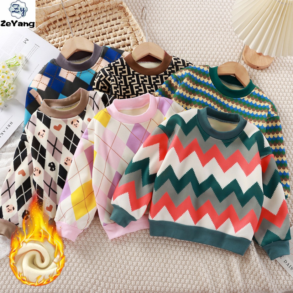 [ซี่] 70-150 พร้อมสต็อกเด็กขนแกะซับเสื้อกันหนาวหนาฤดูใบไม้ร่วงฤดูหนาวทารกสบายๆแขนยาวเสื้อยืดแฟชั่นเสื้อผ้าที่อบอุ่นทั้งหมด @-