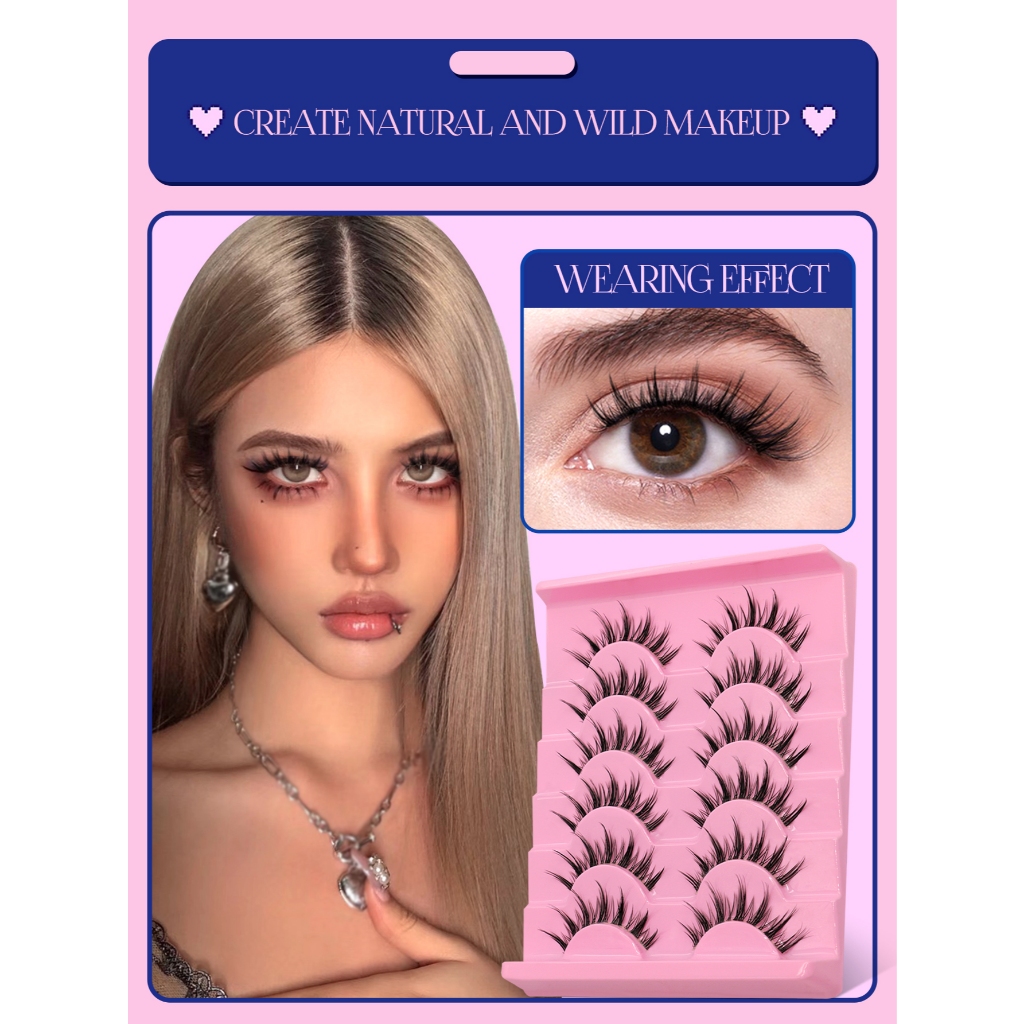 Groinneya 6 คู่ขนตาปลอมธรรมชาติ Fluffy Clear Band Mink Eyelashes Bushy Slim Eyelashes 3D Volume Eyelashes