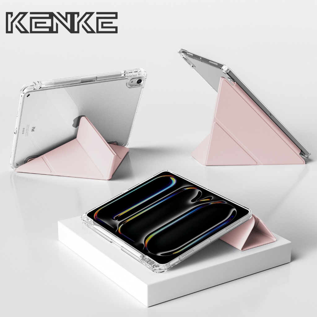 KENKE เคสไอแพด 3+Y Fold พร้อมถาดใส่ปากกา for iPad Pro 11 นิ้ว (M4), iPad Pro 13, iPad Air 6th Gen, iPad Pro 12.9 นิ้ว 10th Gen, iPad mini 6 mini7 iPad 7/8/9, iPad Air 4, iPad Air 5, iPad Air 11 นิ้ว, มีฟังก์ชัน Auto Sleep/Wake และมีโหมดวางหลายมุมชม.