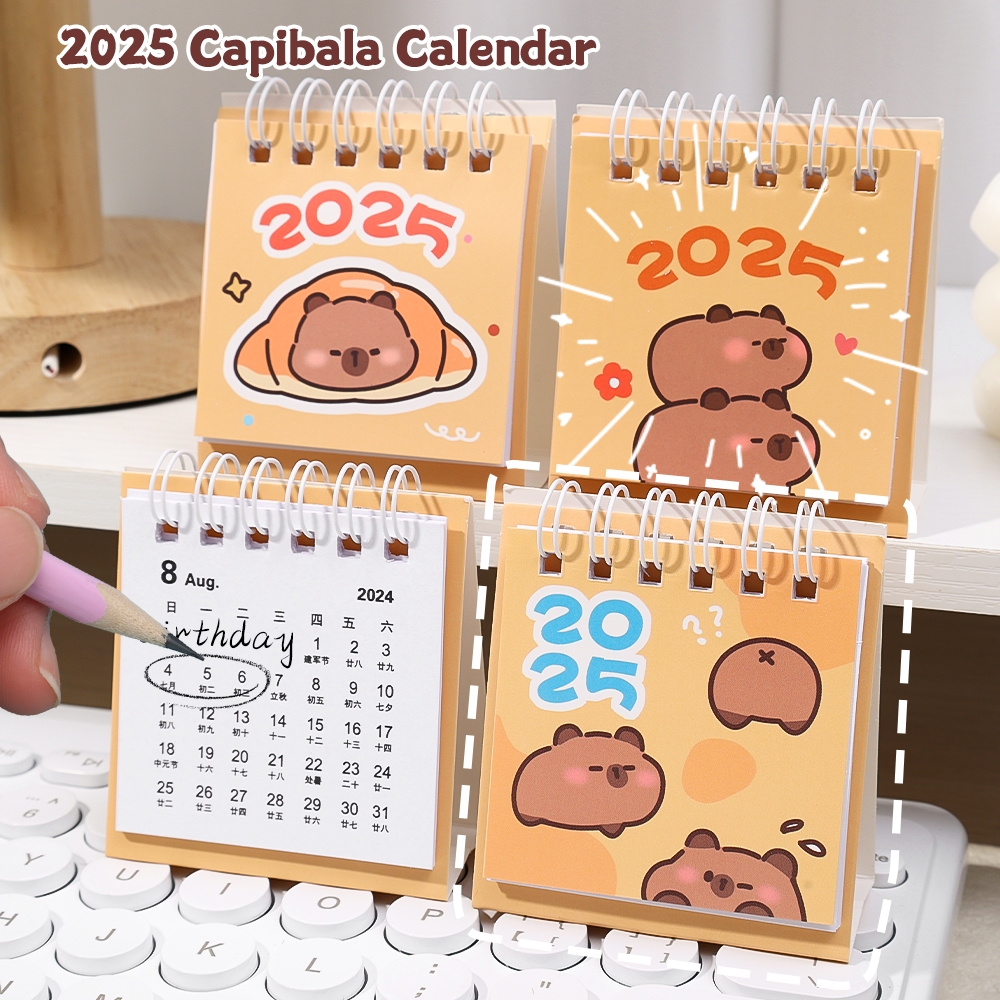 2025 ปฏิทินขนาดเล็ก คาปิบาลา - กําหนดเวลาประจําวัน สมุดบันทึก วาระ นักวางแผน - การ์ตูน, สมุดจดบันทึกแบบพกพาน่ารัก - ปฏิทินเขียนโต๊ะสวัสดีปีใหม่
