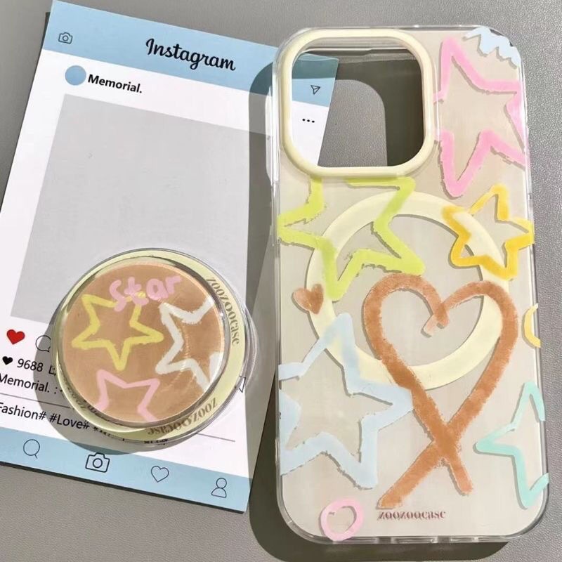 Graffiti star Heartรูปแบบขาตั้งป้องกันกรณีสําหรับiPhone 15pro 15promax 14 14promax 14pro 16 pro max 16 Plusขาตั้ง