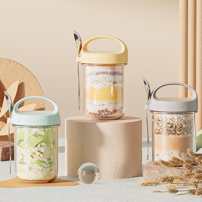 ง่าย ข้ามคืน ถ้วยข้าวโอ๊ต แบบพกพา อาหารเช้า ถ้วยโยเกิร์ต มิลค์เชค ถ้วยธัญพืช ถ้วยนม ถ้วยสลัด