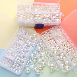 1 กล่อง ชุดไข่มุกพลาสติก หลายขนาด 3-14 มม. อุปกรณ์ DIY ทำเครื่องประดับร้อยลูกปัด ตกแต่งเล็บ ครบเซต