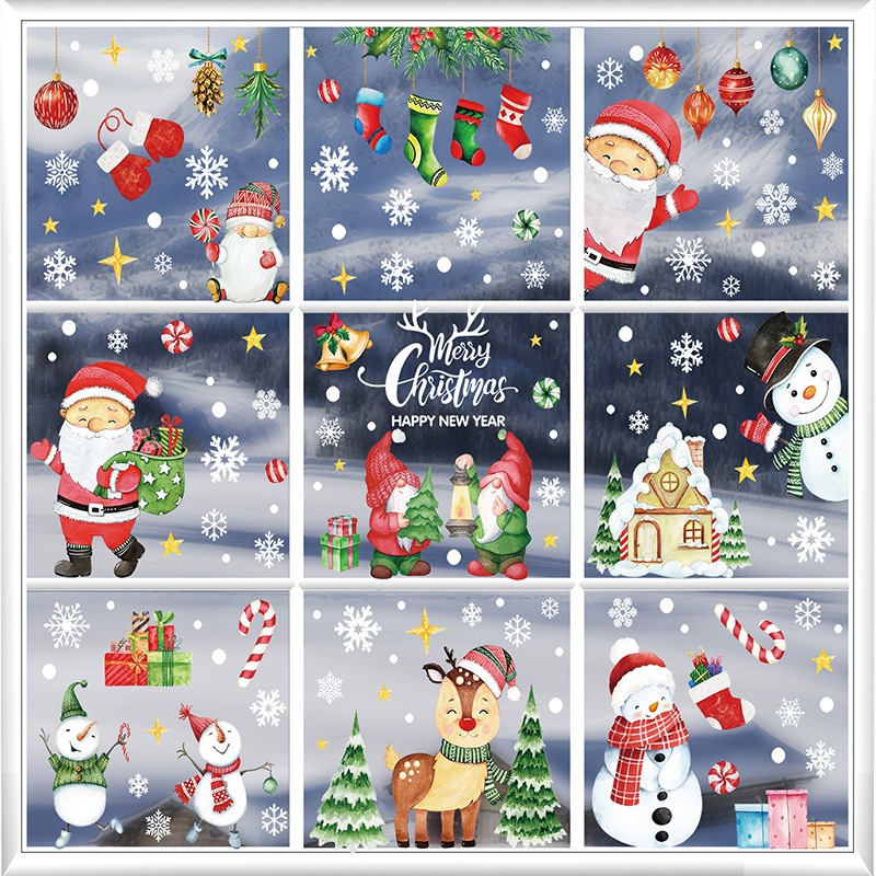 สติกเกอร์สติ๊กเกอร์ไฟฟ้าสถิต Christmas Sticker Decoration สําหรับตกแต่งผนังบ้านหน้าต่างห้องเด็ก