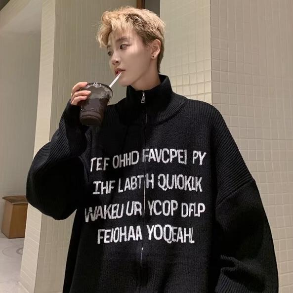 Stand Collar เสื้อสเวตเตอร์ถักผู้ชายฤดูหนาว High-End ซิปแจ็คเก็ตผู้ชาย American Retro Street สวมเสื้